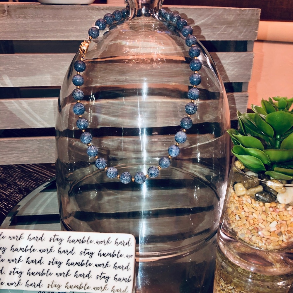 Vermeil Blue Sponge Coral beaded necklace